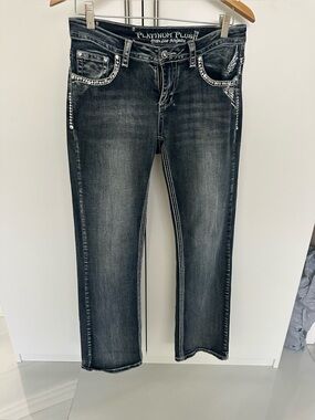 Platinum Plush  Boot Cut Jeans with Rhinestone Trim